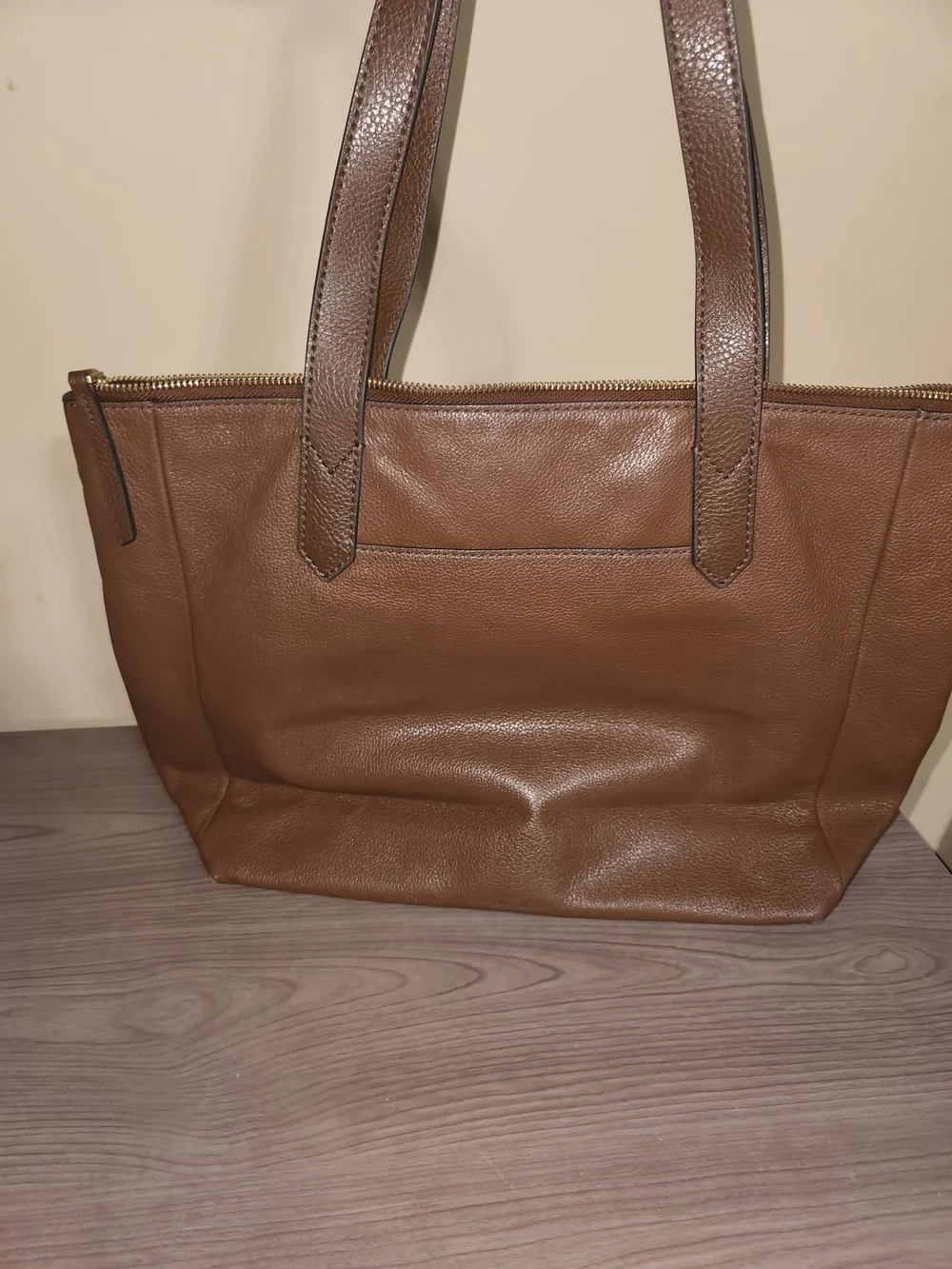 Fossil Brown Leather Tote with Gold Hardware